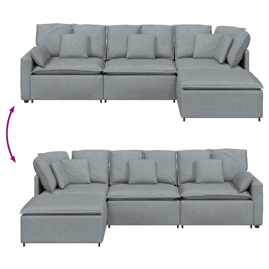 Modularna sofa s podnožjem i jastucima, tkanina, svijetlo siva