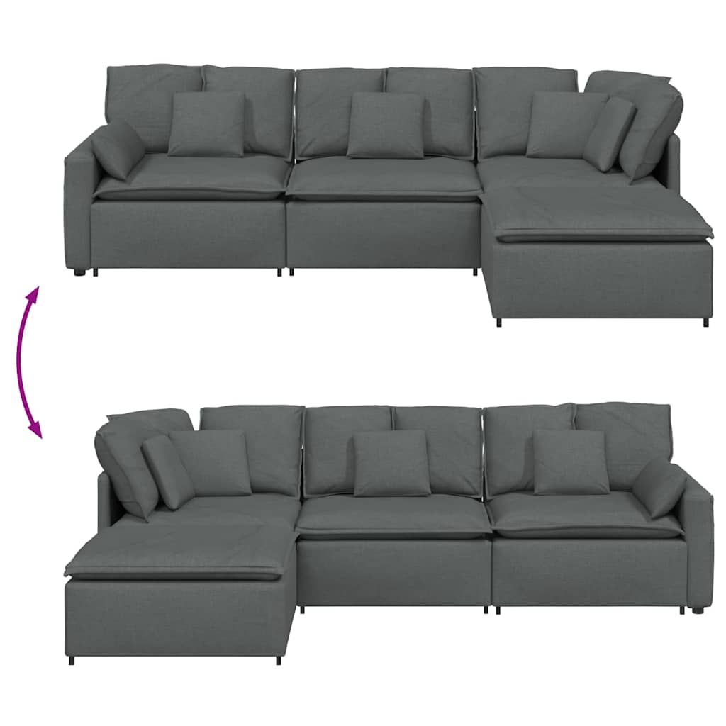 Modularna sofa s podnožjem i jastucima, tkanina, tamno siva