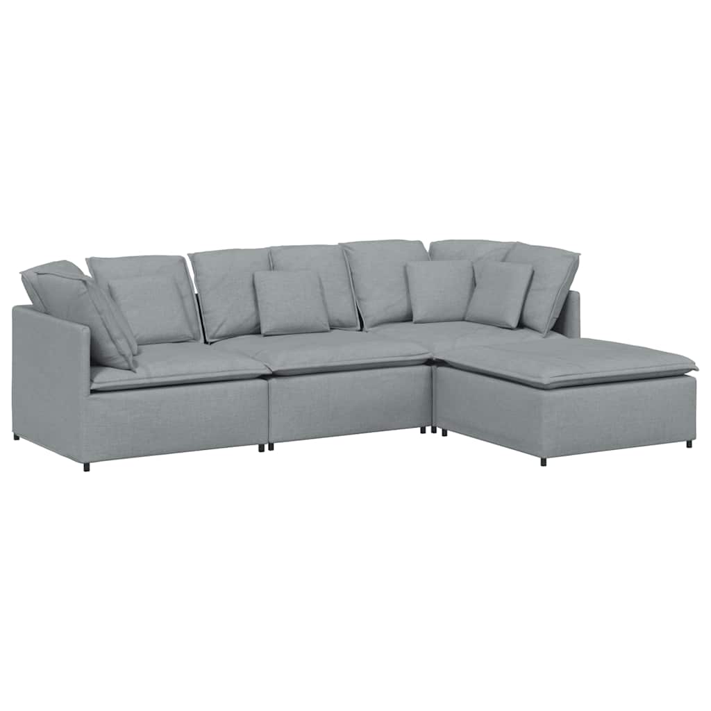Modularna sofa s podnožjem i jastucima, tkanina, svijetlo siva