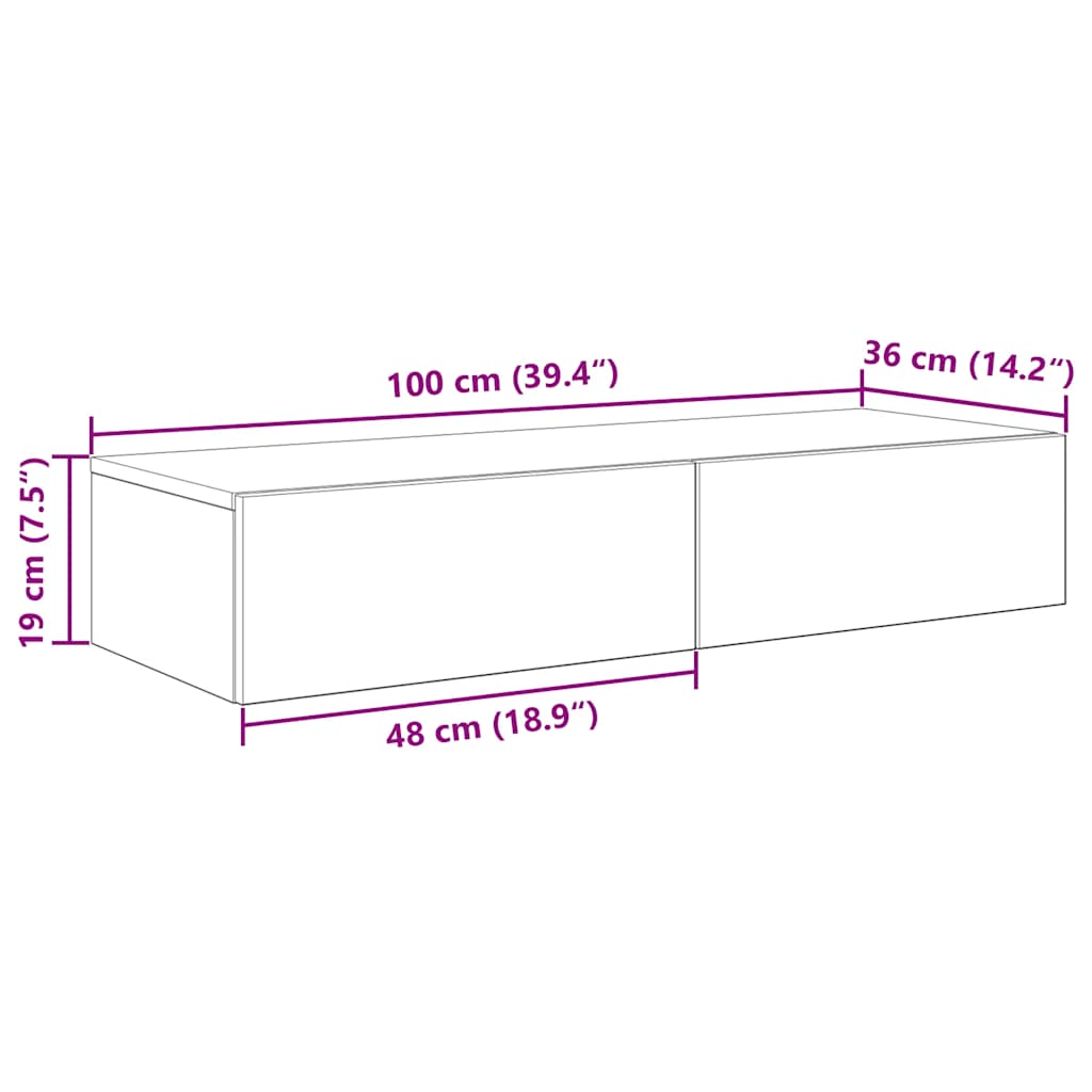 Zidna polica s ladicama umjetnički hrast 100x36x19 cm