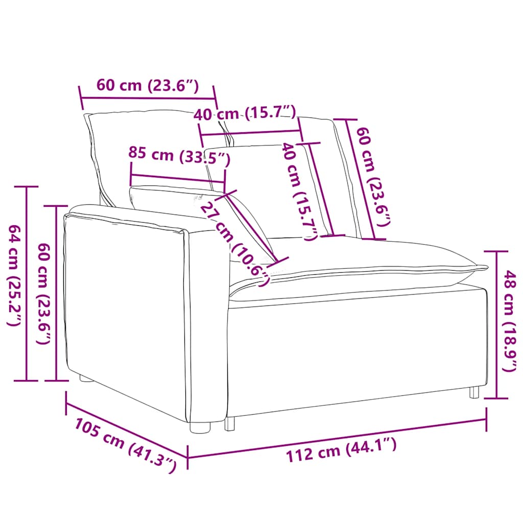 Modularni kauč s naslonom za ruke i jastucima tamno sivi 100 cm