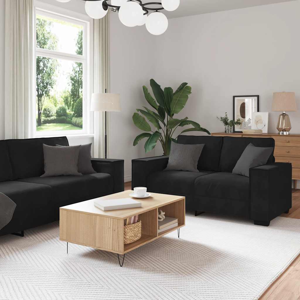 Dvodijelni set sofa s jastucima, crni baršun
