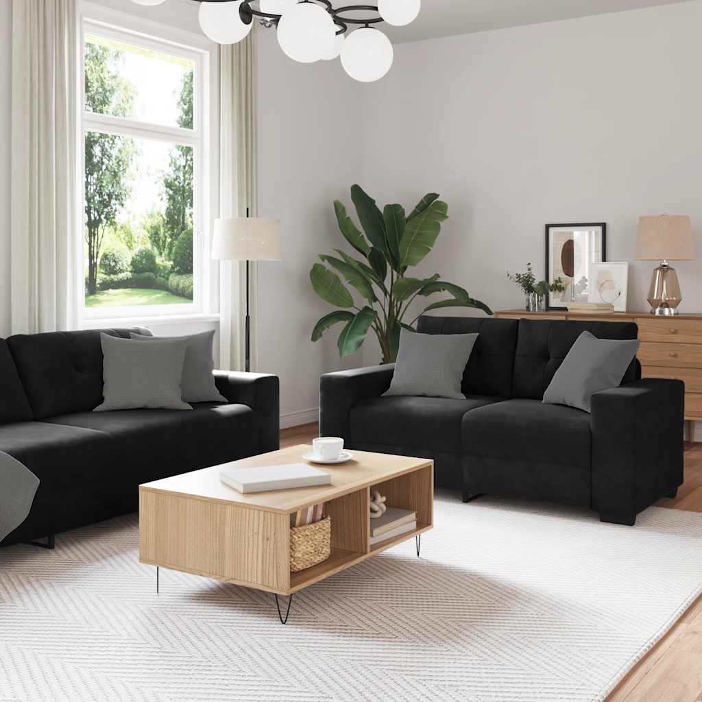 Dvodijelni set sofa s jastucima, crni baršun