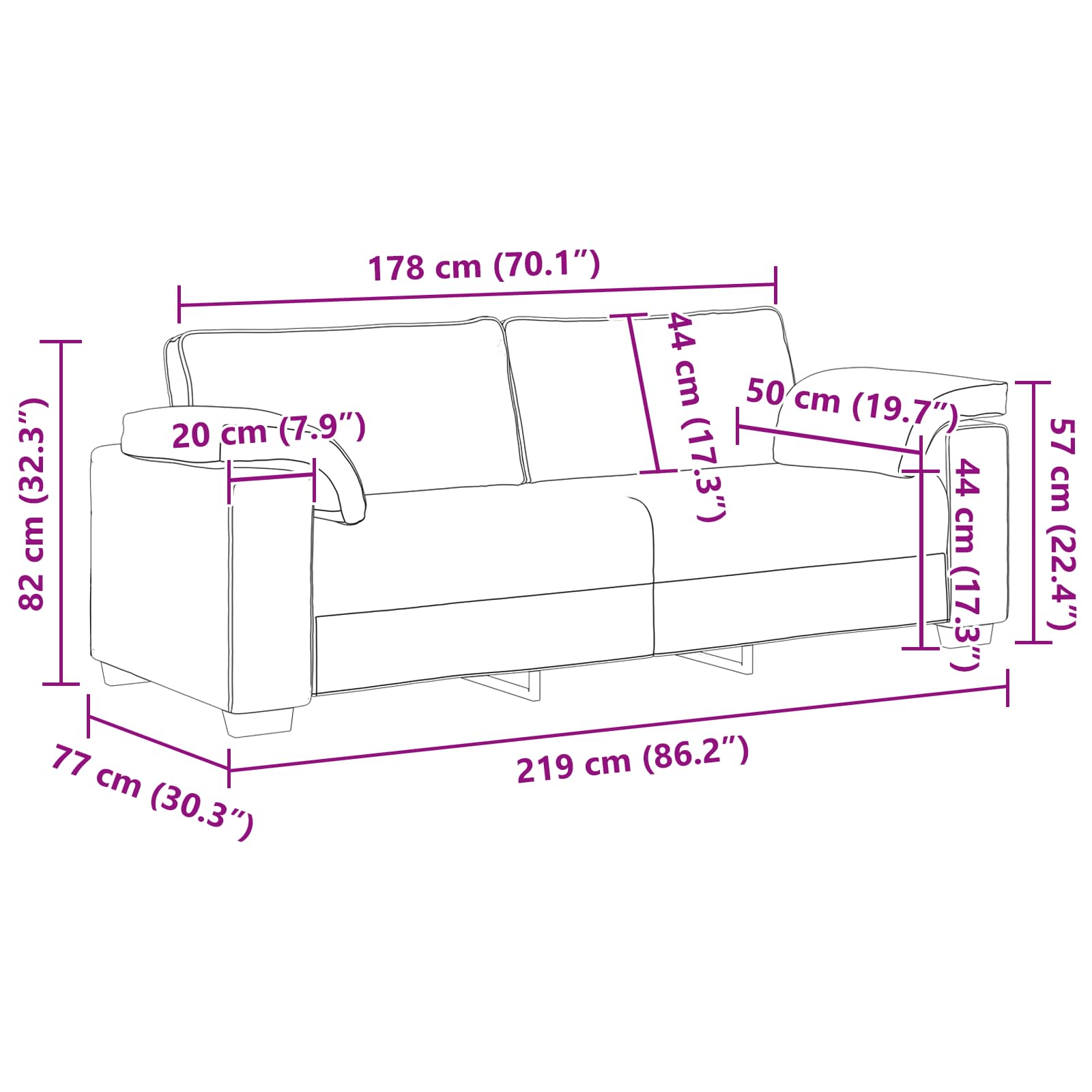 Sofa 2 pcs Smeđa 219 x 80 x 82 cm tkanina