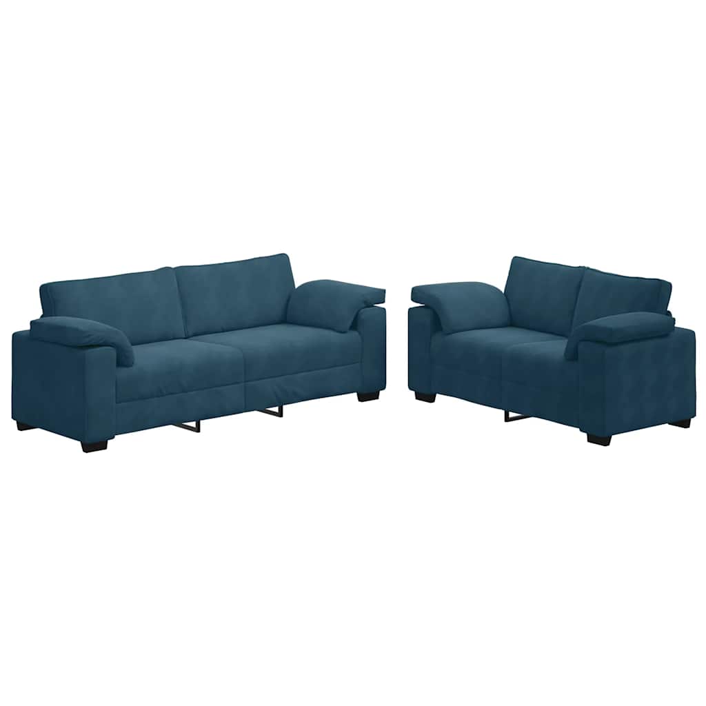Dvodijelni set sofa s jastucima, plavi baršun