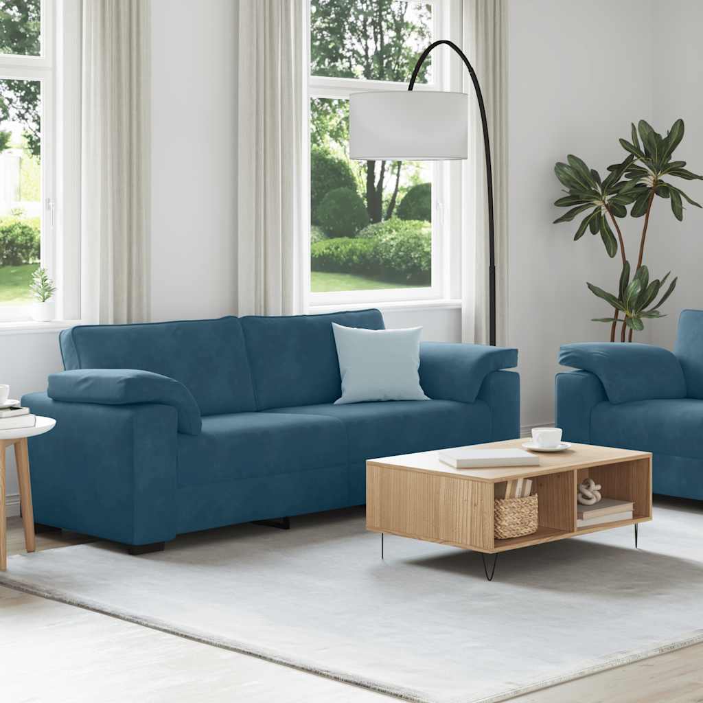 Dvodijelni set sofa s jastucima, plavi baršun