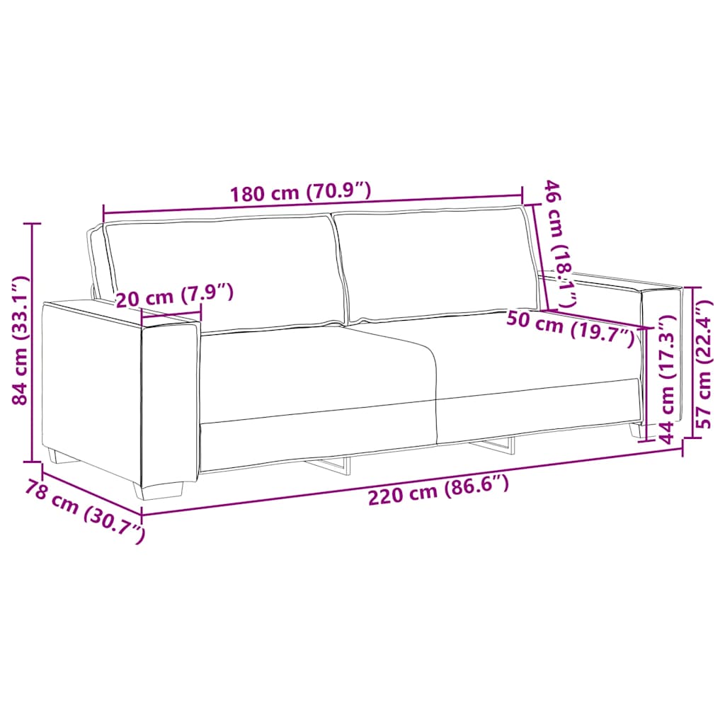 Trosjed Sofa Svijetlosiva 220x78x84 cm Baršun