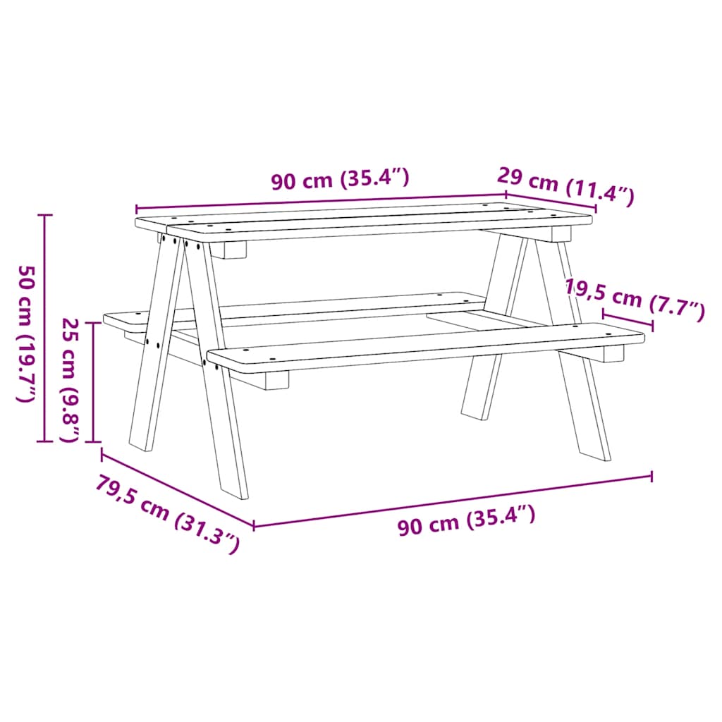 Dječji stol s klupama IRUN 90x79,5x50 cm Masivno drvo