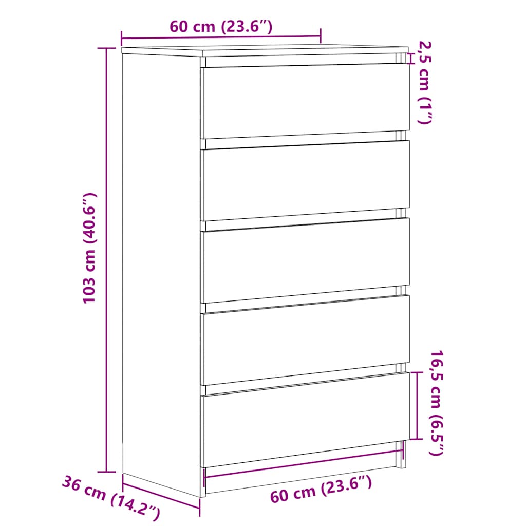 Ormarić s ladicama crni hrast 60x36x103 cm inženjerski drvo