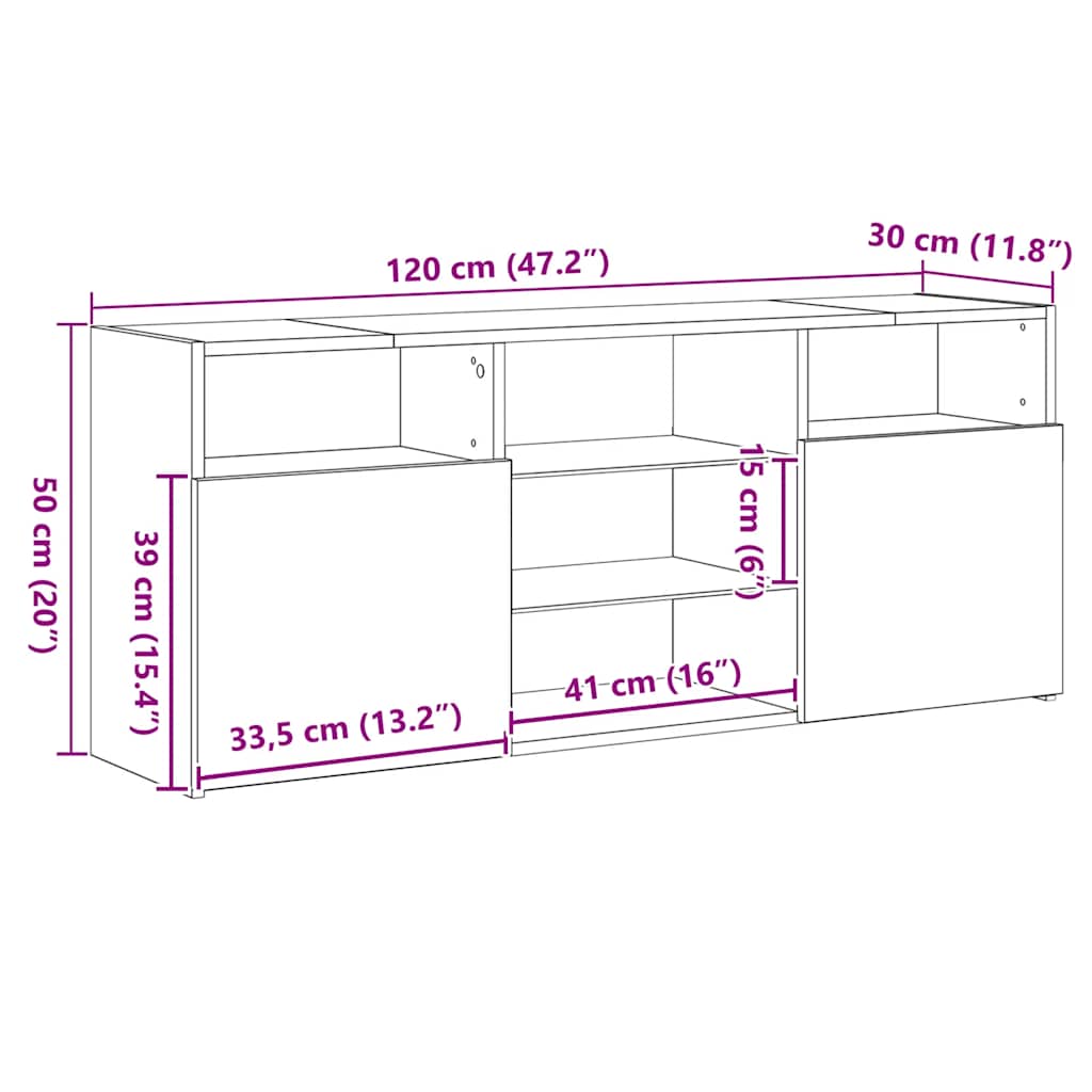 TV ormarić s LED svjetlima crni hrast 120x30x50 cm inženjerski drvo