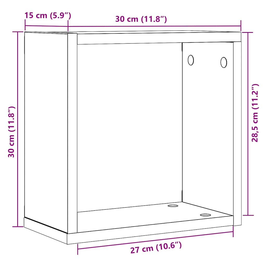 Zidne kockaste police 2 kom crni hrast 30x15x30 cm inženjersko drvo