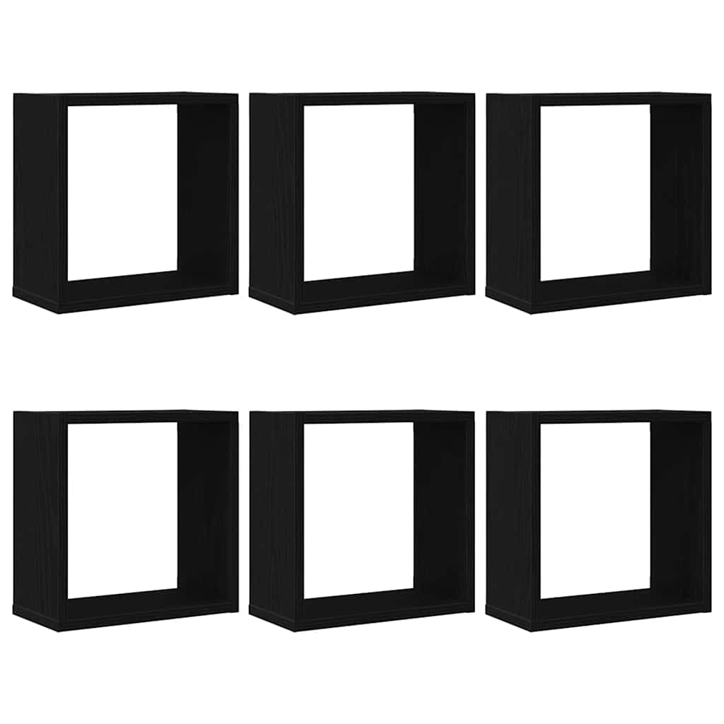Zidne kockaste police 6 kom crni hrast 30x15x30 cm inženjersko drvo