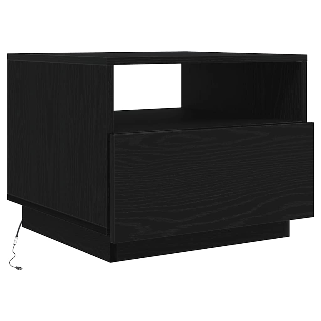 Klub stolić s LED svjetlima crni hrast 50x49x40 cm