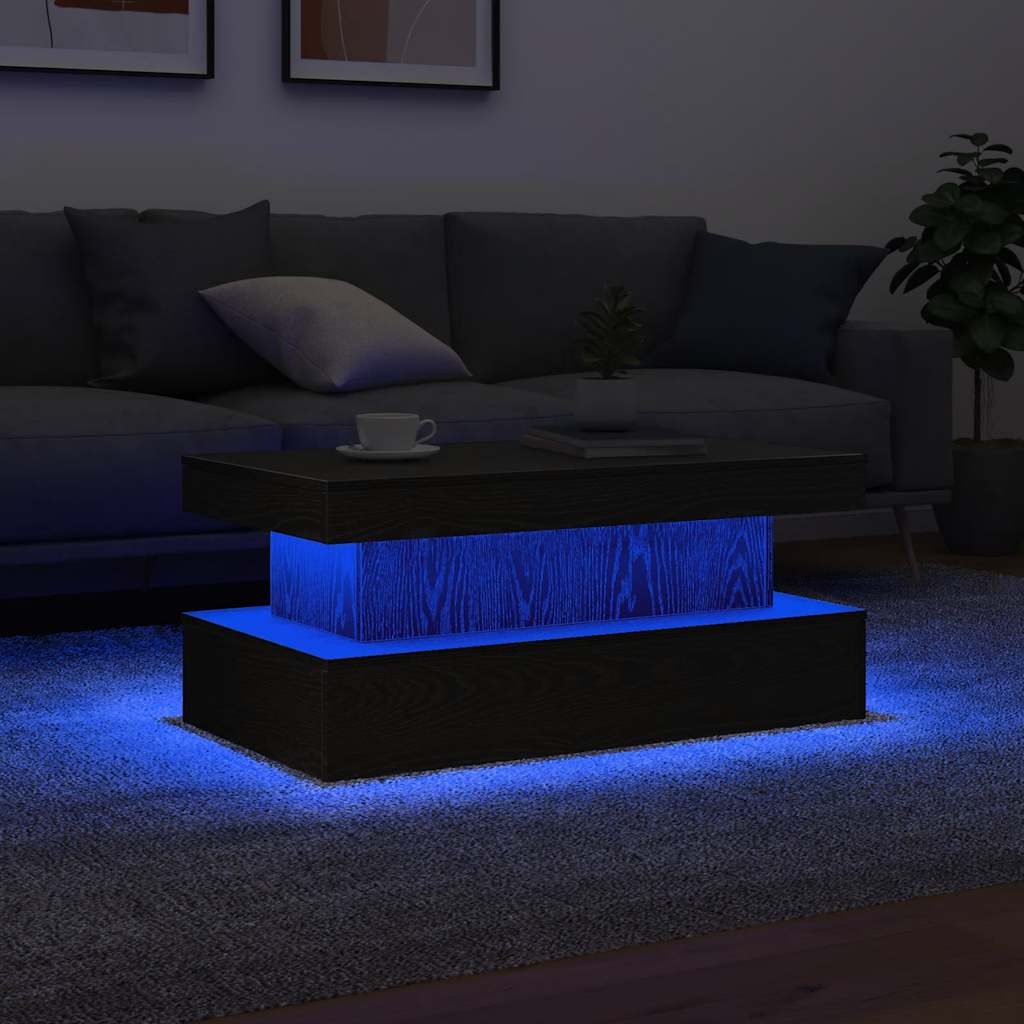 Klub stolić s LED svjetlima crni hrast 90x50x40 cm
