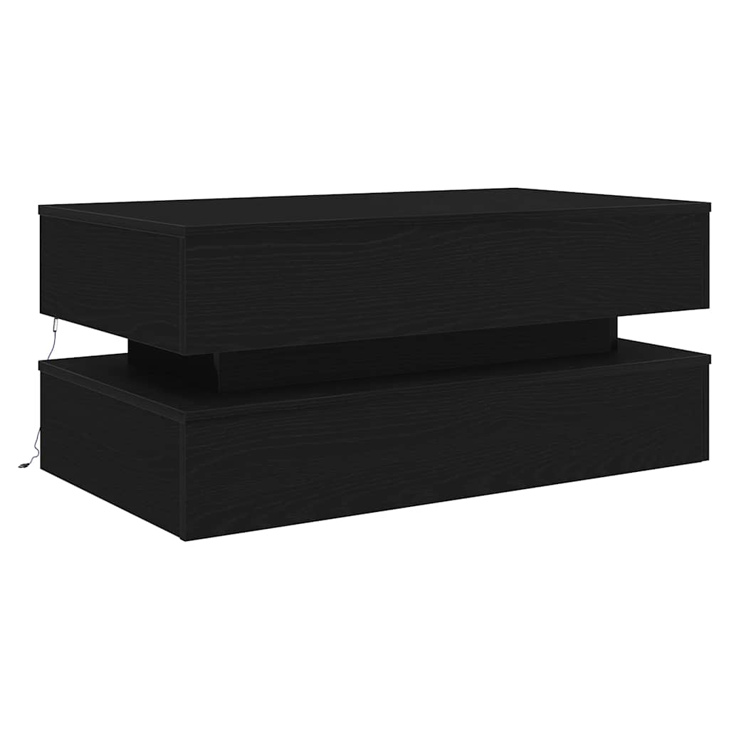 Klub stolić s LED svjetlima crni hrast 90x50x40 cm