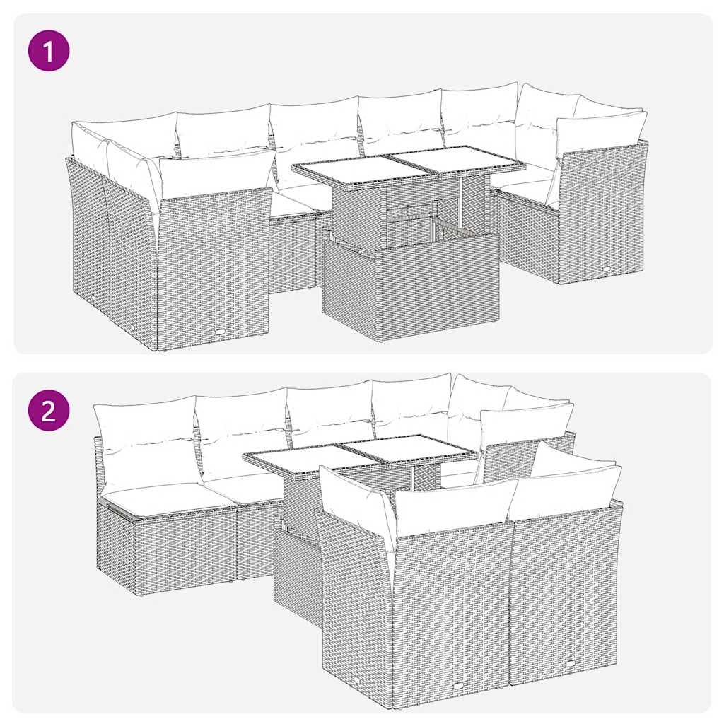 Vrtni set od 8 dijelova s jastucima, smeđi poliratan, akacija