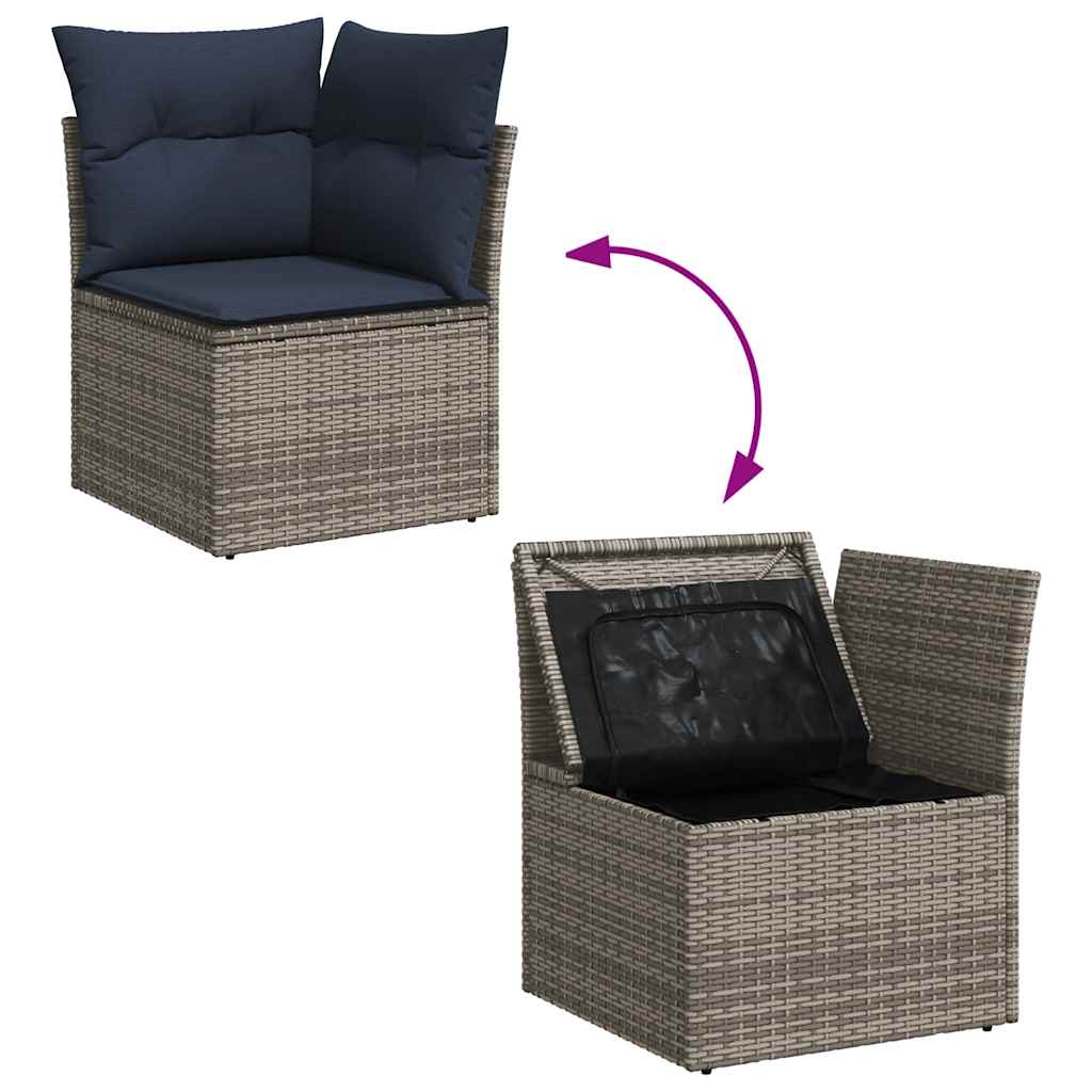 Vrtni set od 7 dijelova s jastucima, sivi poliratan, akacija