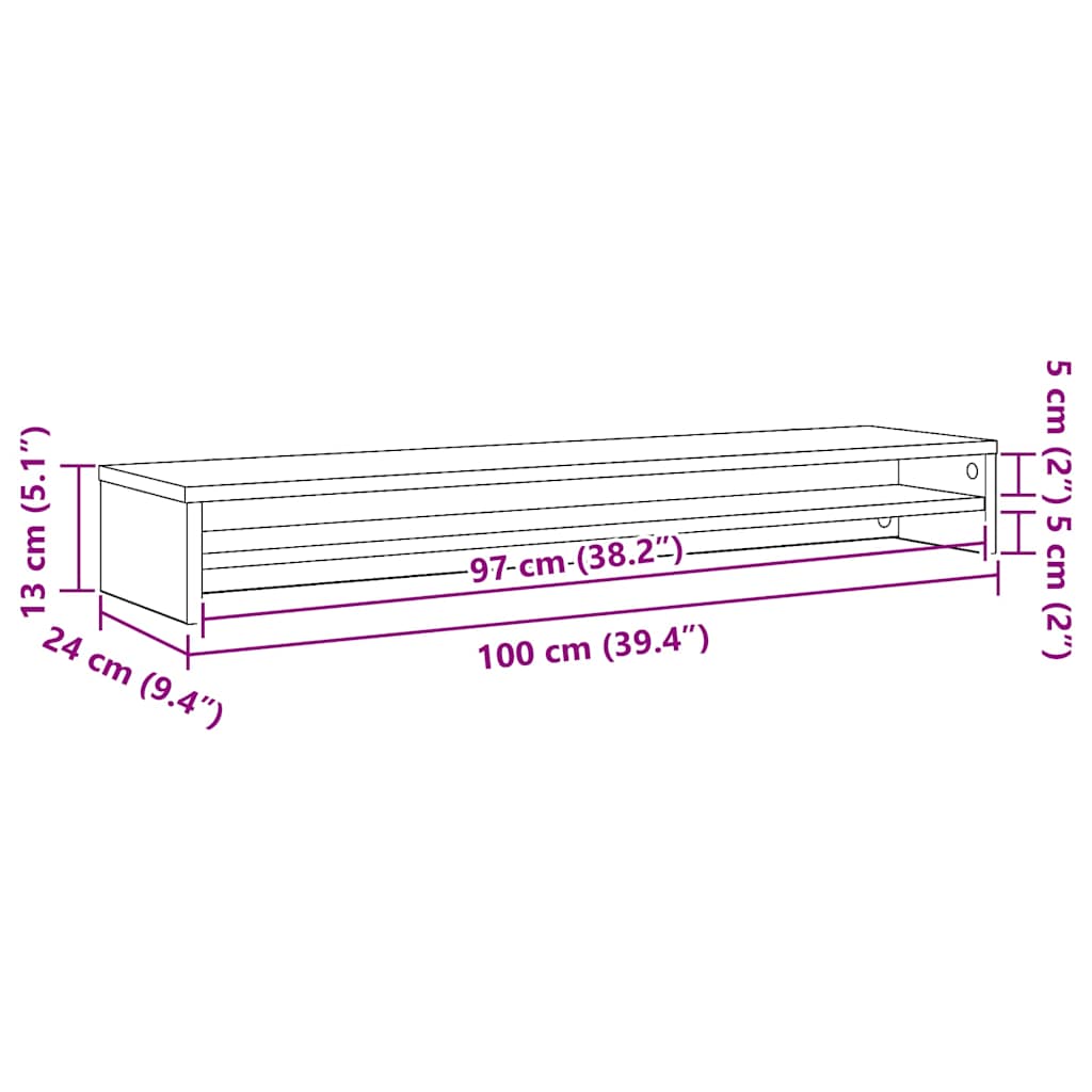 Stalak za monitor Crni hrast 100x24x13 cm Konstruirano drvo