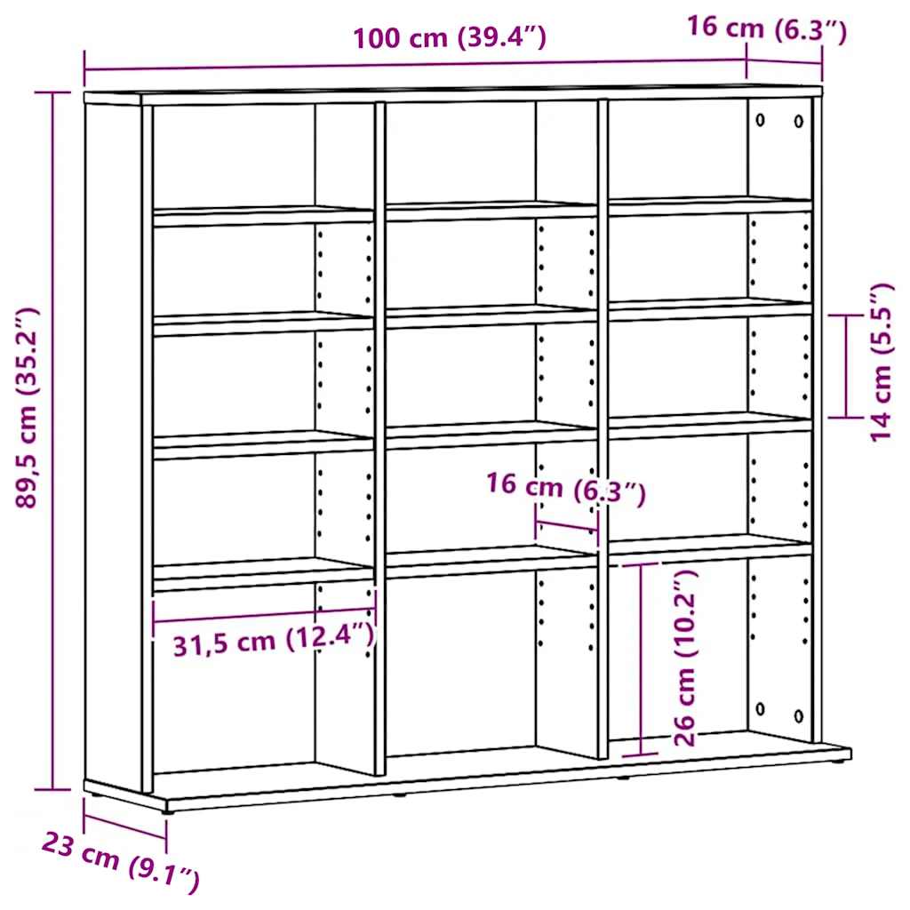 Ormarić za CD-ove crni hrast 100x23x89,5 cm inženjerski drvo