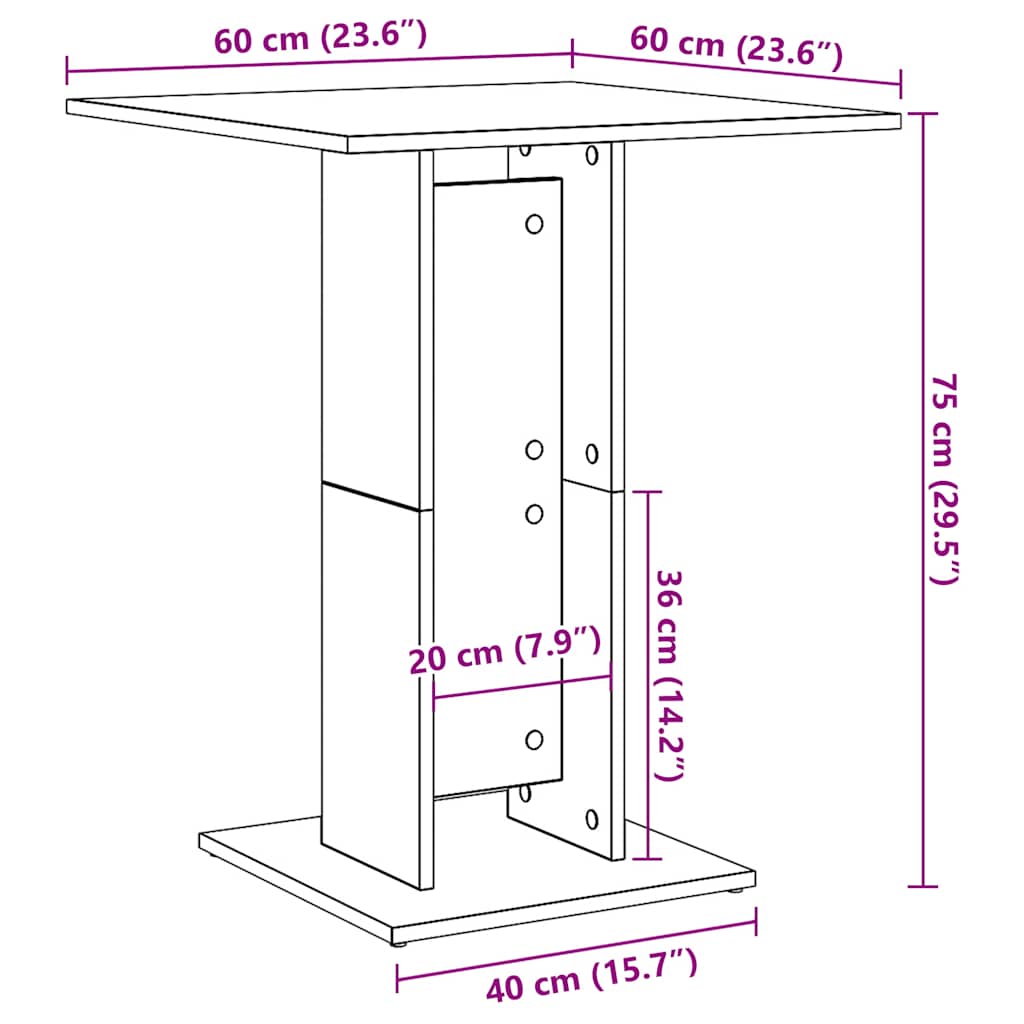 Bistro stol crni hrast 60x60x75 cm inženjerski drvo