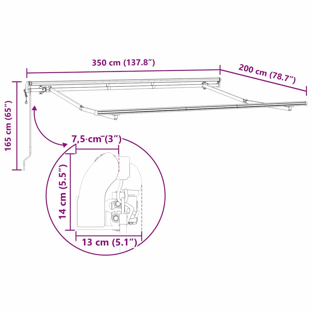 Skrovita tenda Narančasta 350 x 200 cm tkanina