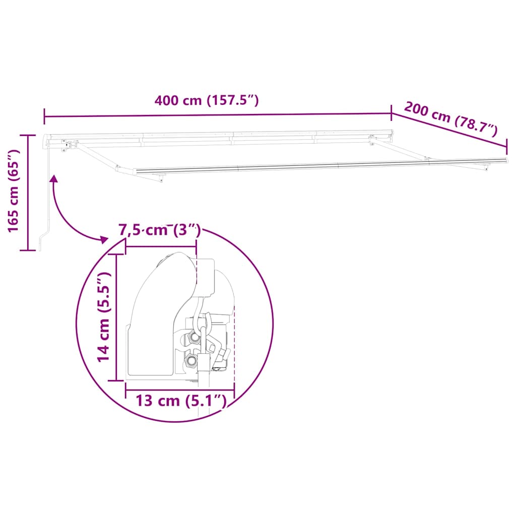 Skrovita tenda Zelena 400 x 200 cm tkanina