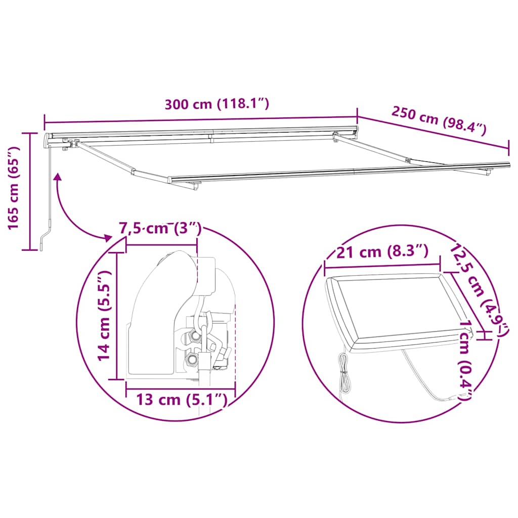 Povlačivi tende Šareni 300 x 250 cm Tkanina i Aluminij
