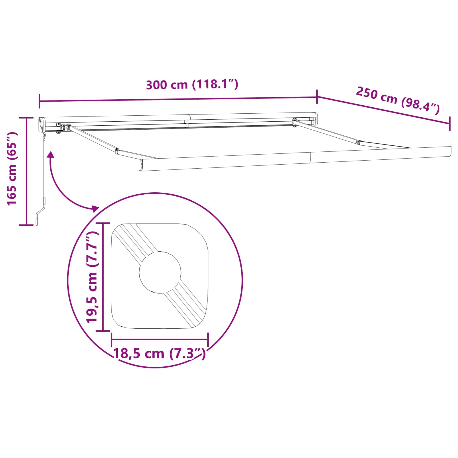 Povlačivi tende Bijela 300 x 250 cm Platno i Aluminij