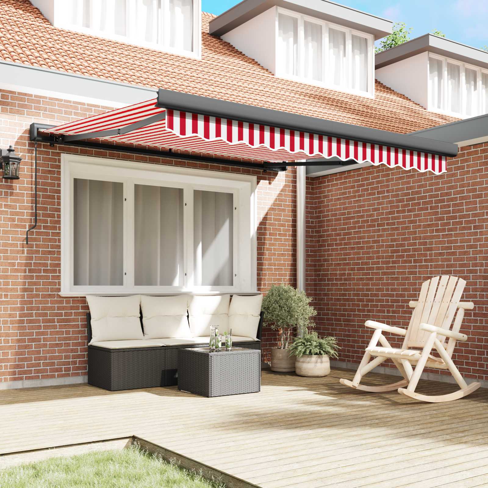 Povlačivi tende Crvena i bijela 350 x 250 cm Platno i Aluminij