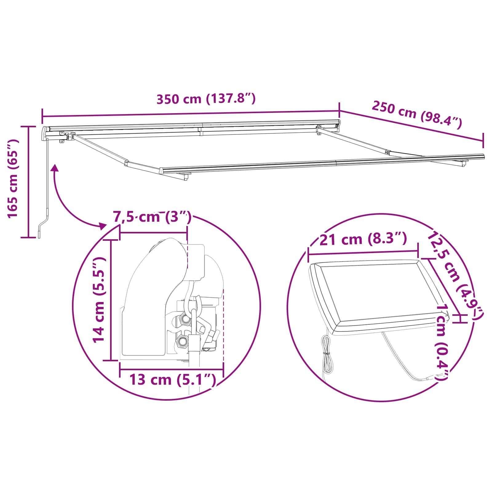 Povlačivi tende Šareni 350 x 250 cm Tkanina i Aluminij