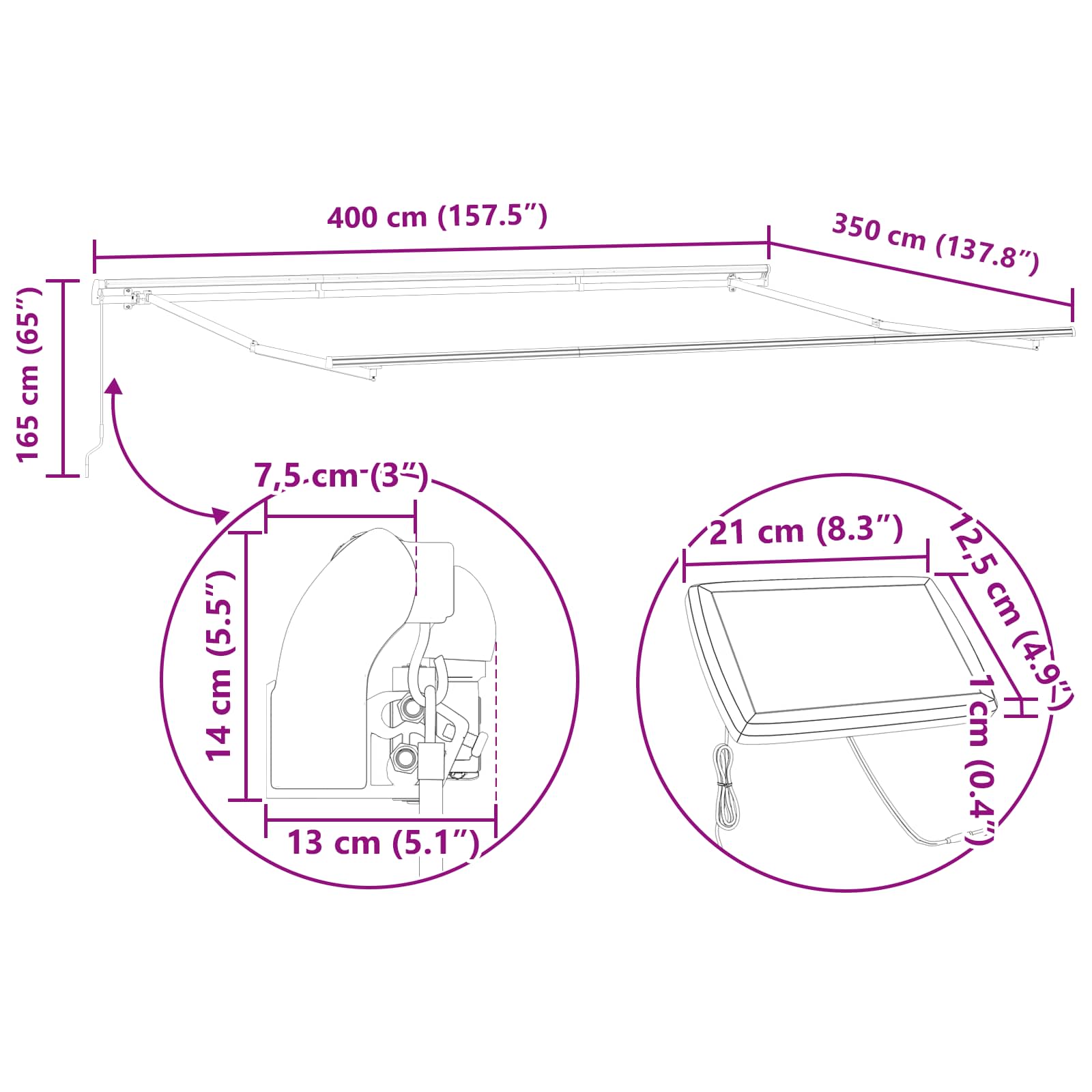 Povlačivi tende Šareni 400 × 350 cm Tkanina i Aluminij