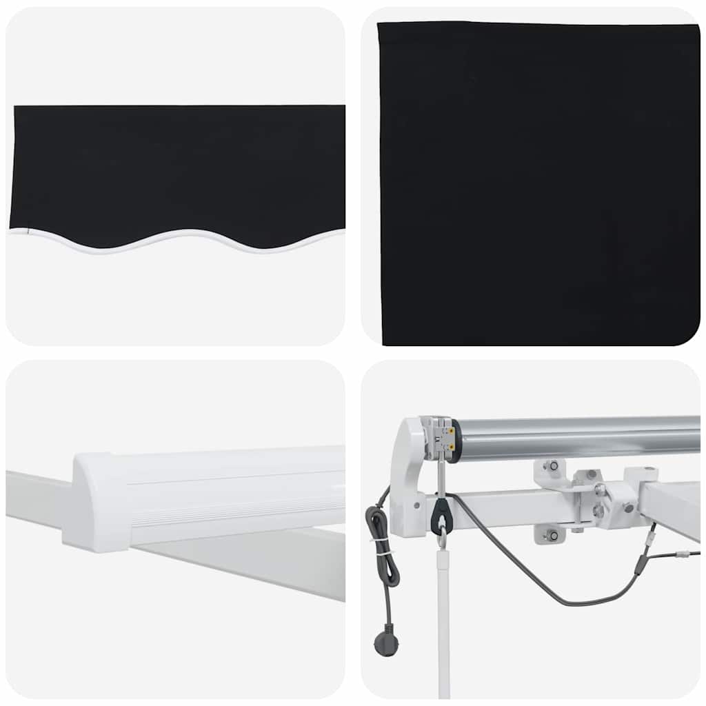 Skrovita tenda Crna 400 × 350 cm Poliester i metal