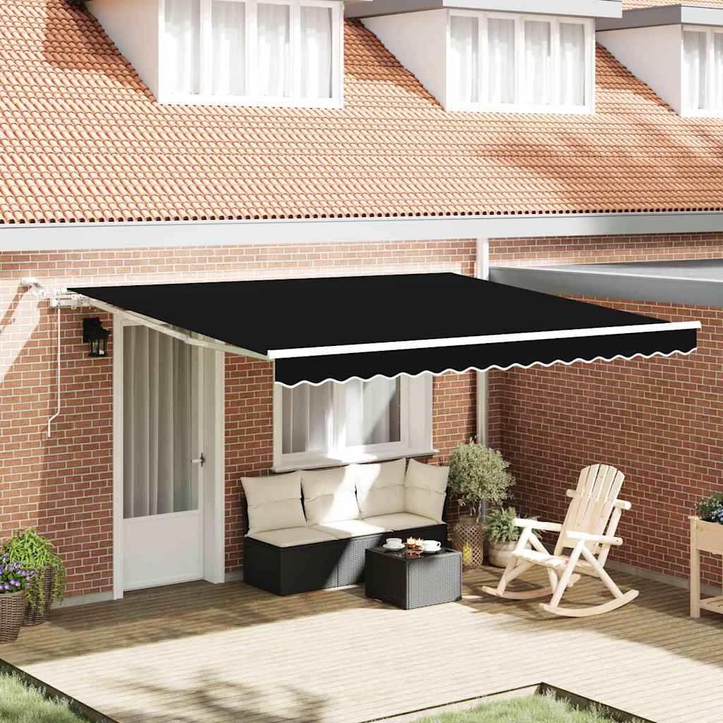 Skrovita tenda Crna 400 × 350 cm Poliester i metal