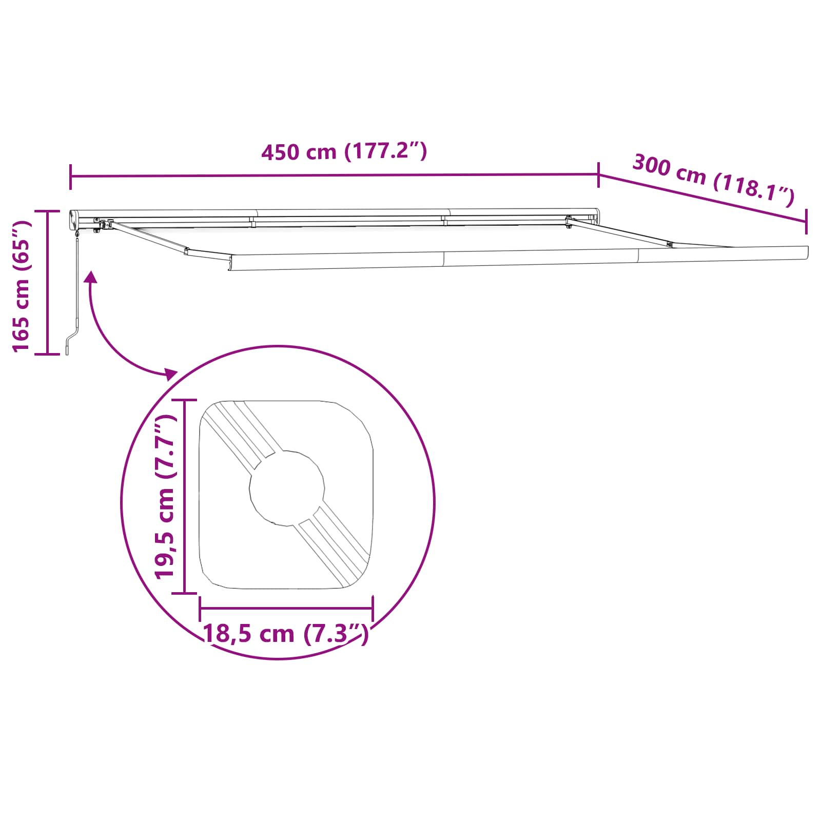 Povlačivi tende Crvena i Crna 450 × 300 cm Platno i Aluminij