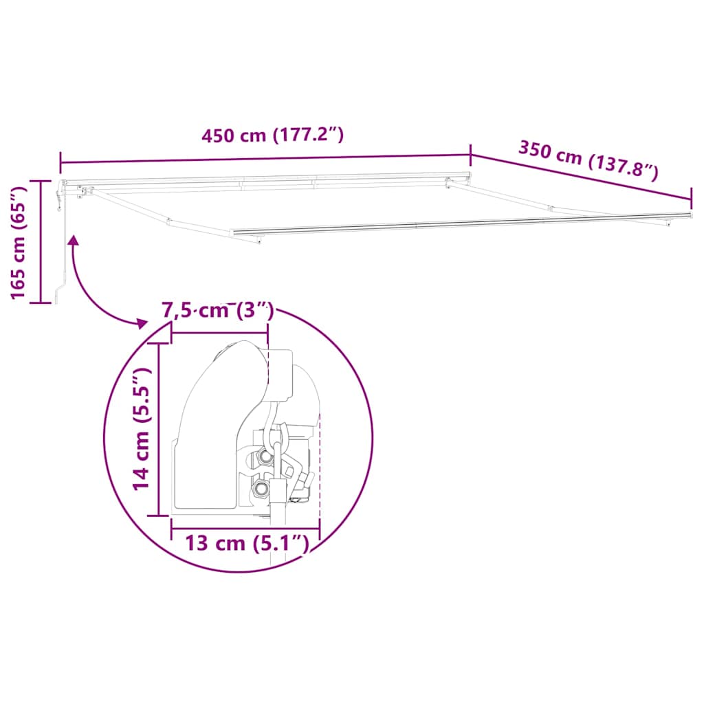 Povlačivi tende Šareni 450 × 350 cm Tkanina i Aluminij