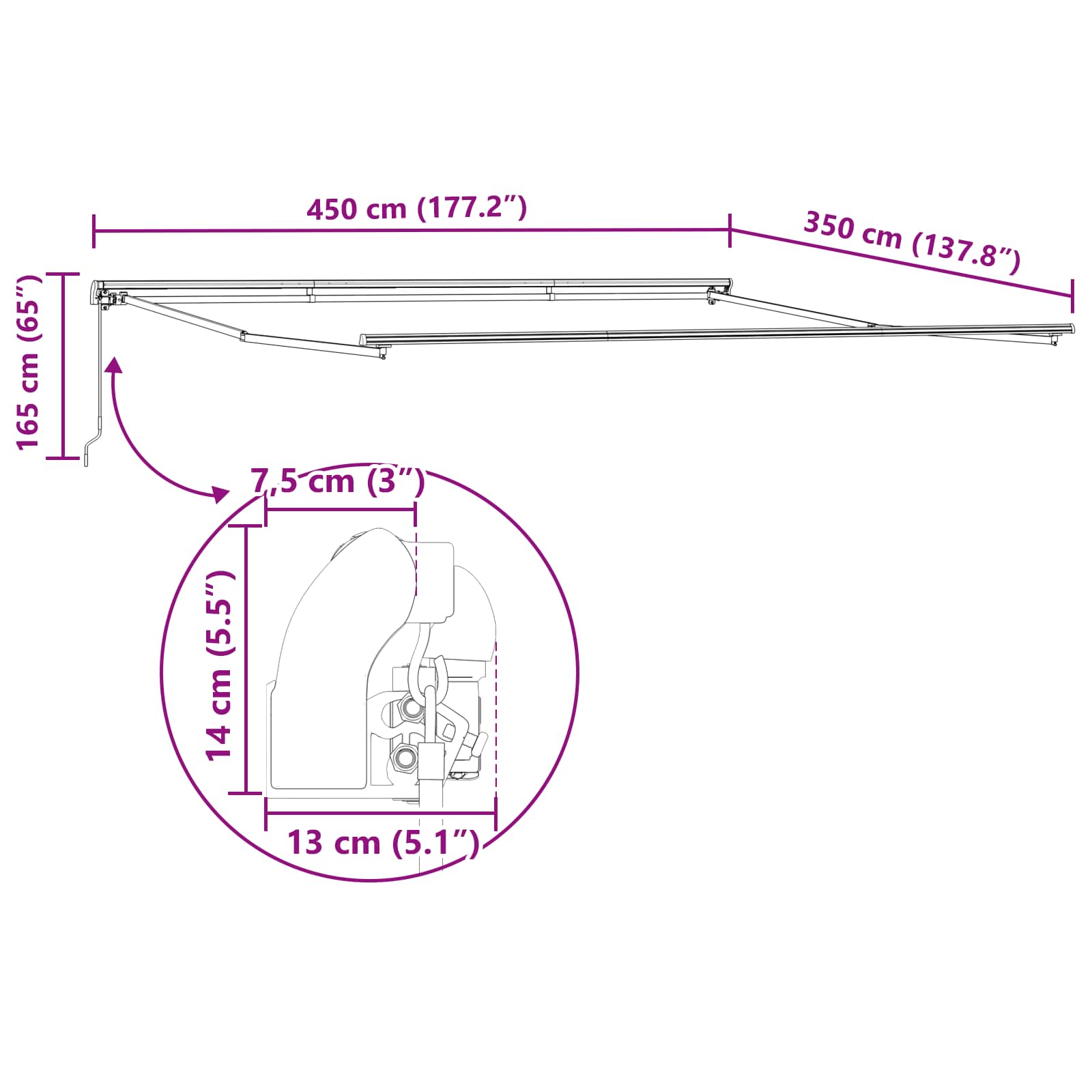 Povlačivi tende Šareni 450 × 350 cm Poliester i aluminij