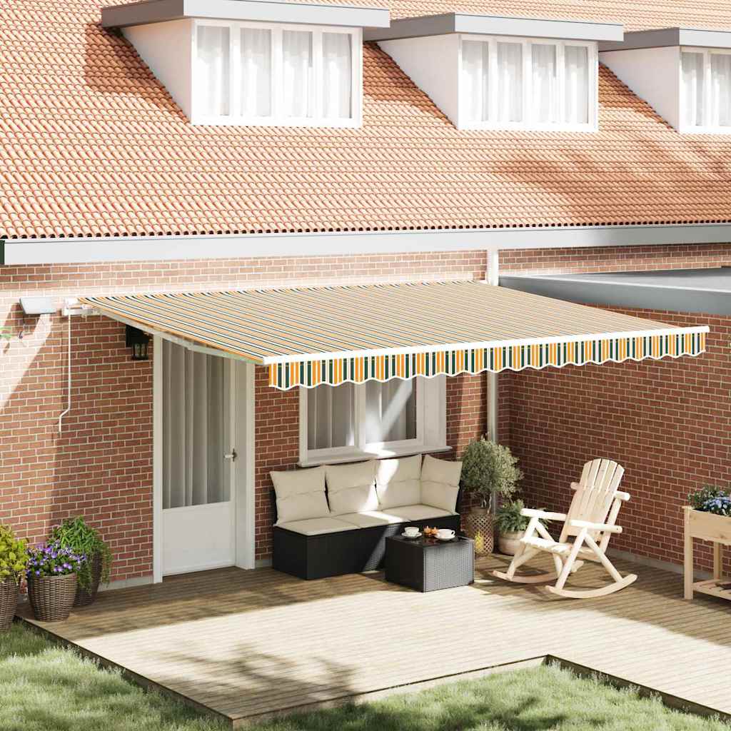 Skrovita tenda Zelena i žuta 450 × 350 cm Tkanina i čelik