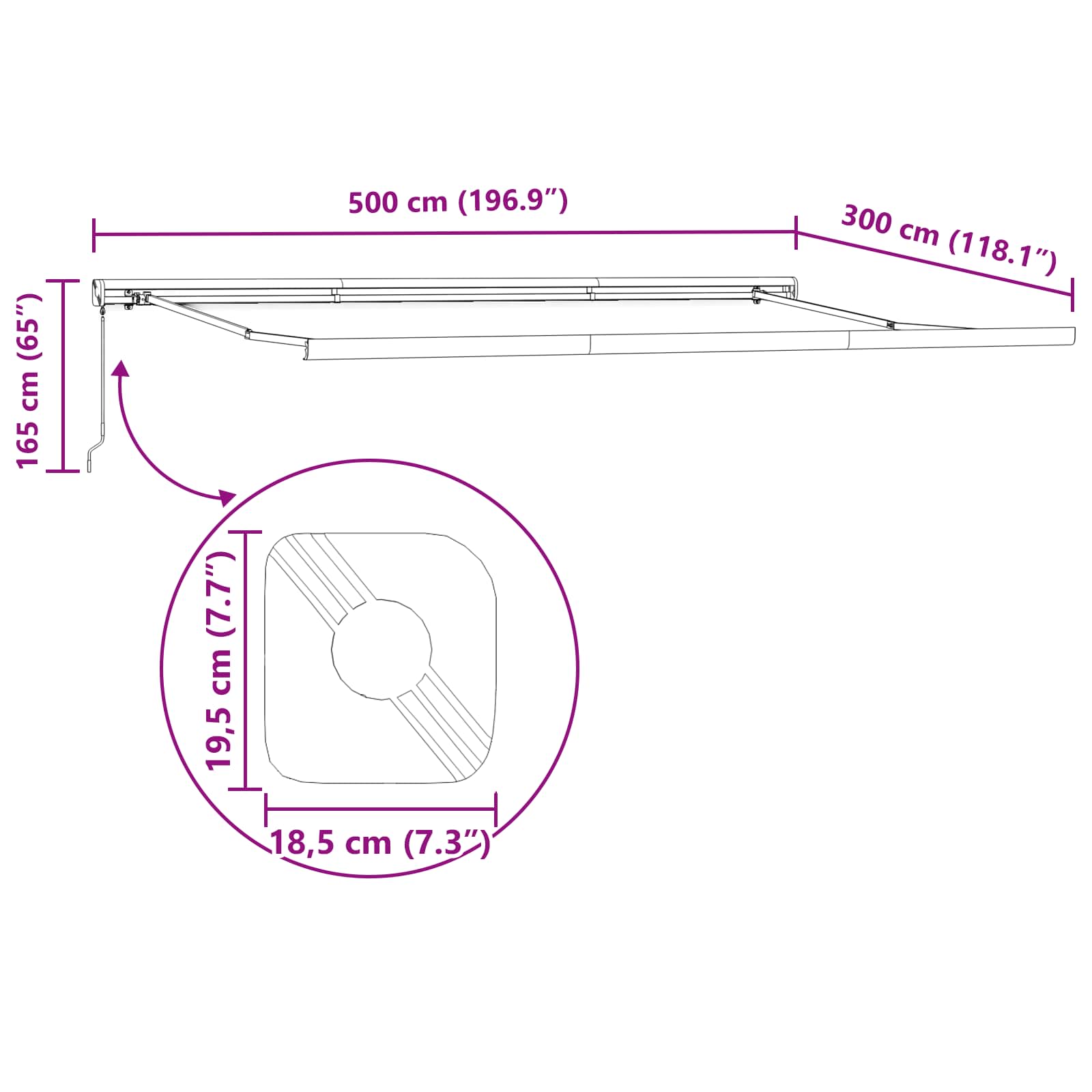 Povlačivi tende Crvena i bijela 500 × 300 cm Platno i Aluminij
