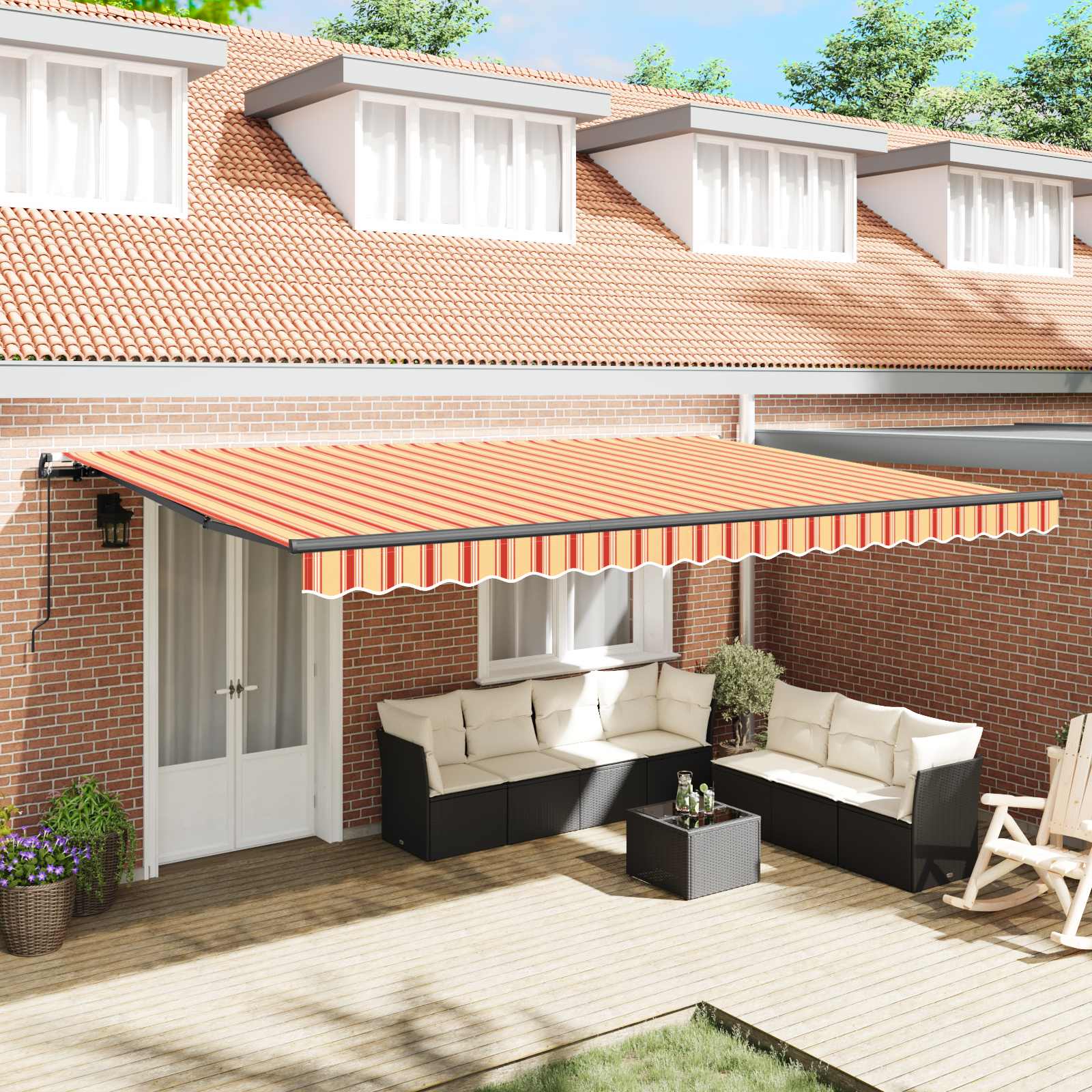 Skrovita tenda Žuta i narančasta 500 × 350 cm Poliester i čelik