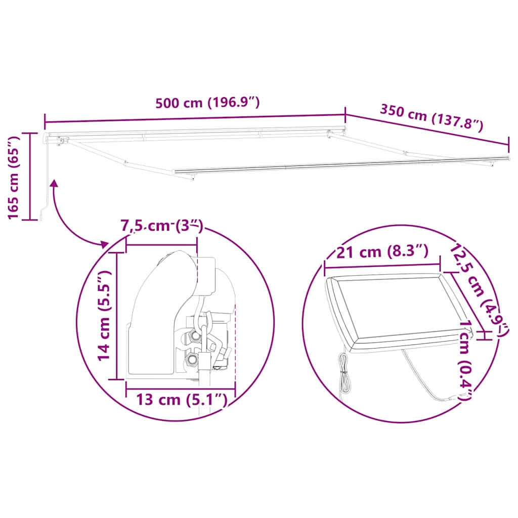 Povlačivi tende Šareni 500 × 350 cm Tkanina i Aluminij