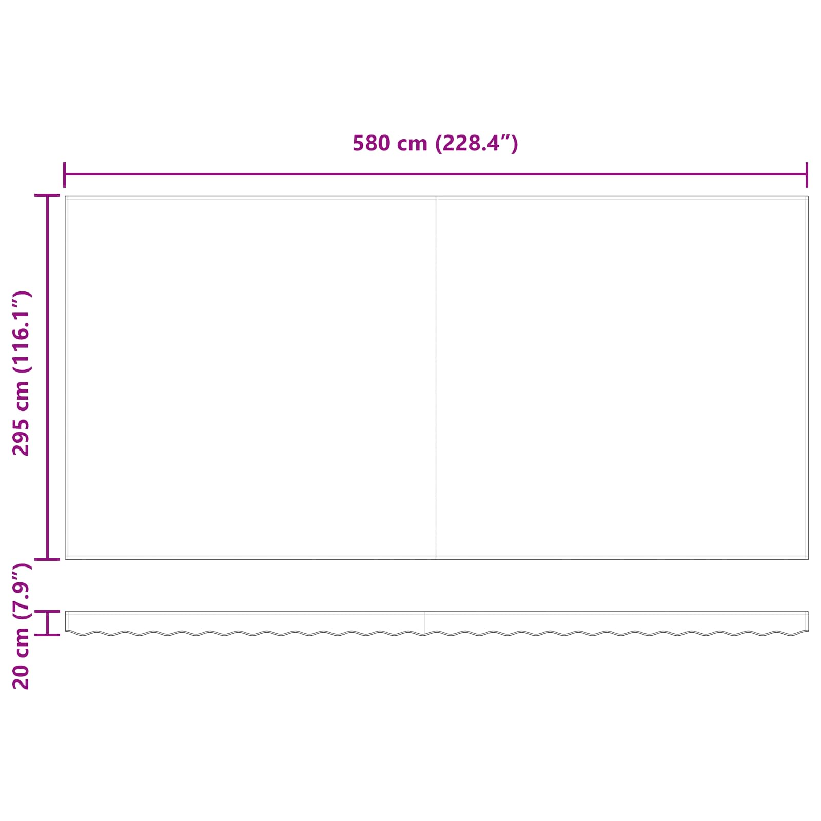 Skrovita tenda Crvena i bijela 600 × 300 cm Poliester i čelik