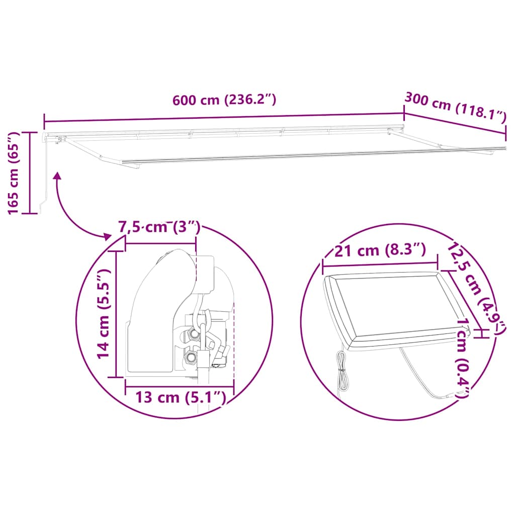 Povlačivi tende Bijela 600 × 300 cm Tkanina i Aluminij