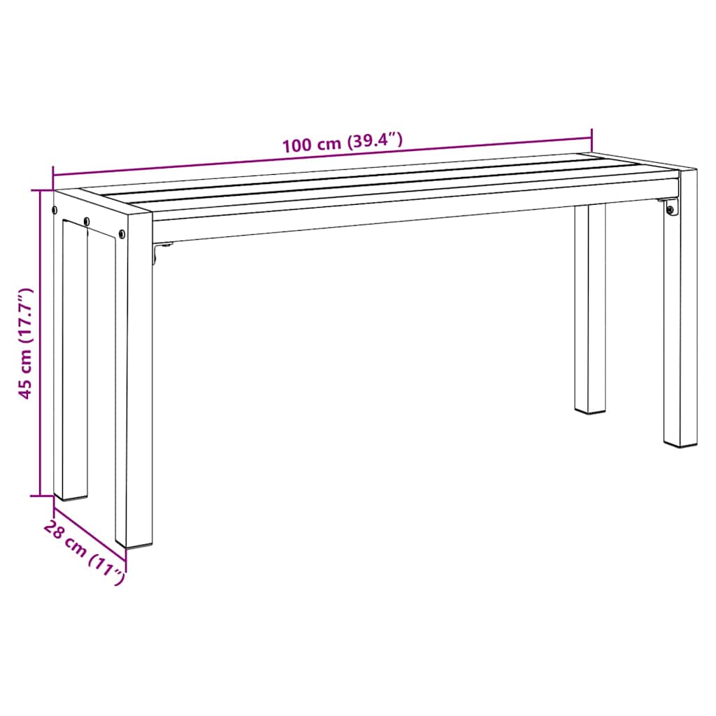 Vrtna klupa Crna 100 x 28 x 45cm Čelik