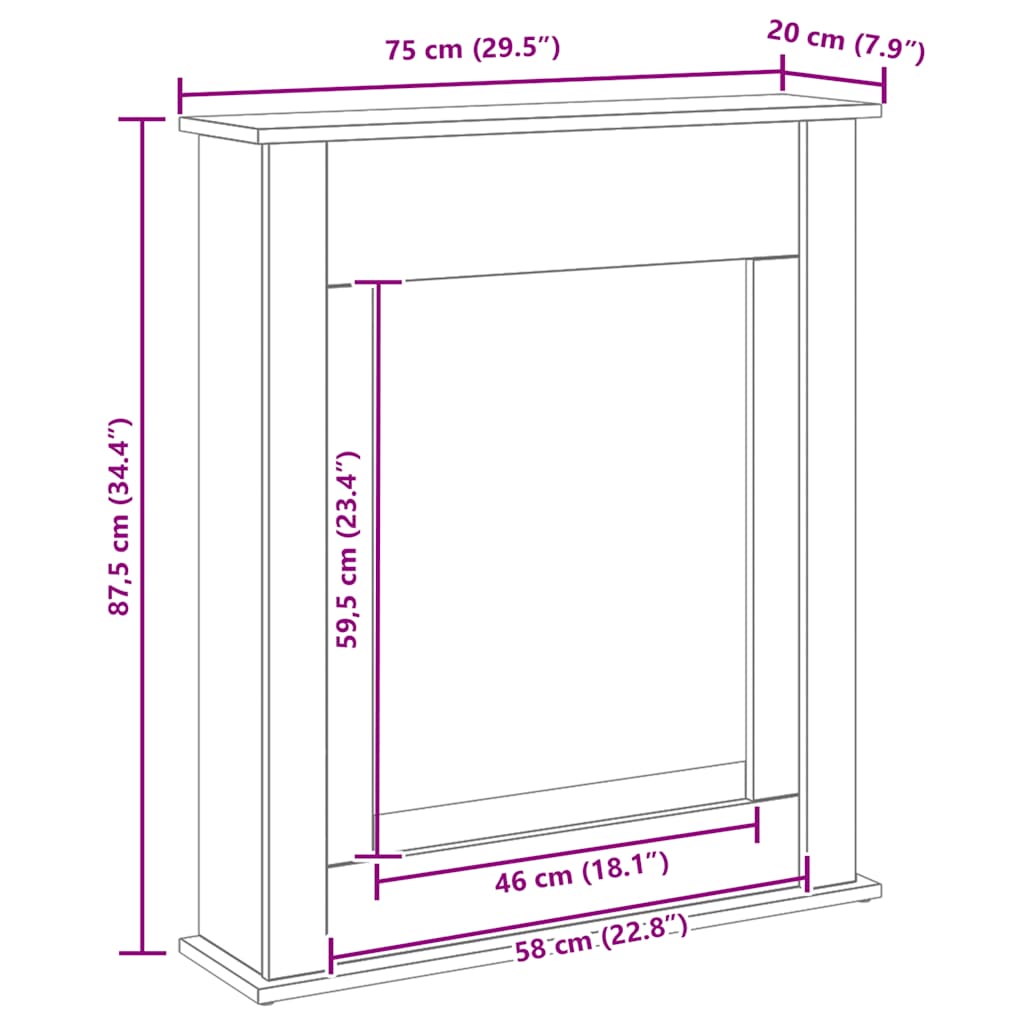 Okvir za kamin crni hrast 75x20x87,5 cm inženjerski drvo