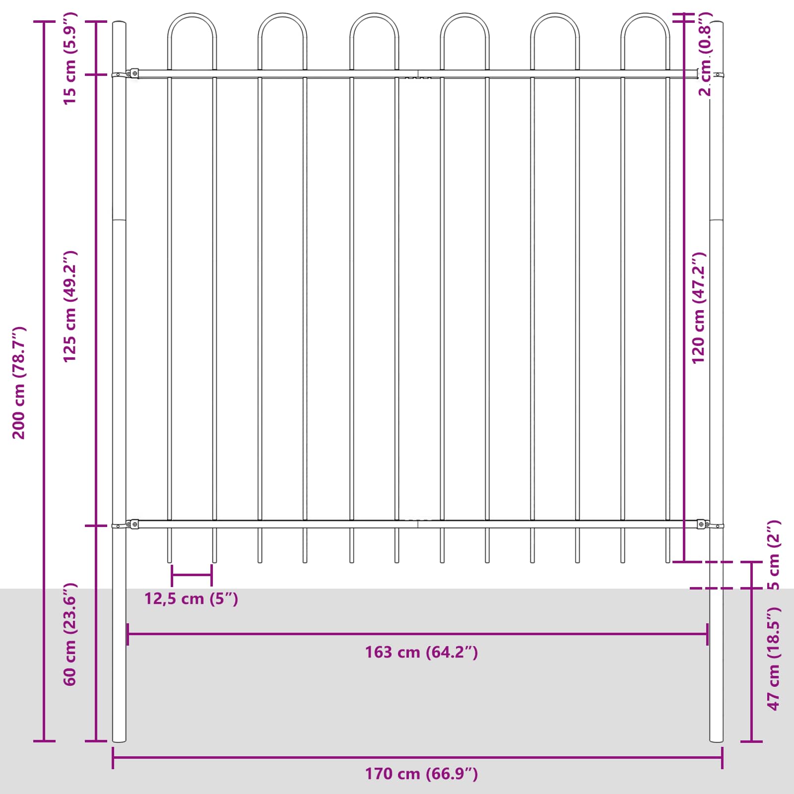 Vrtna Ograda 4 pcs Bijelo 6,8 x 1,5 m Čelik s prahom