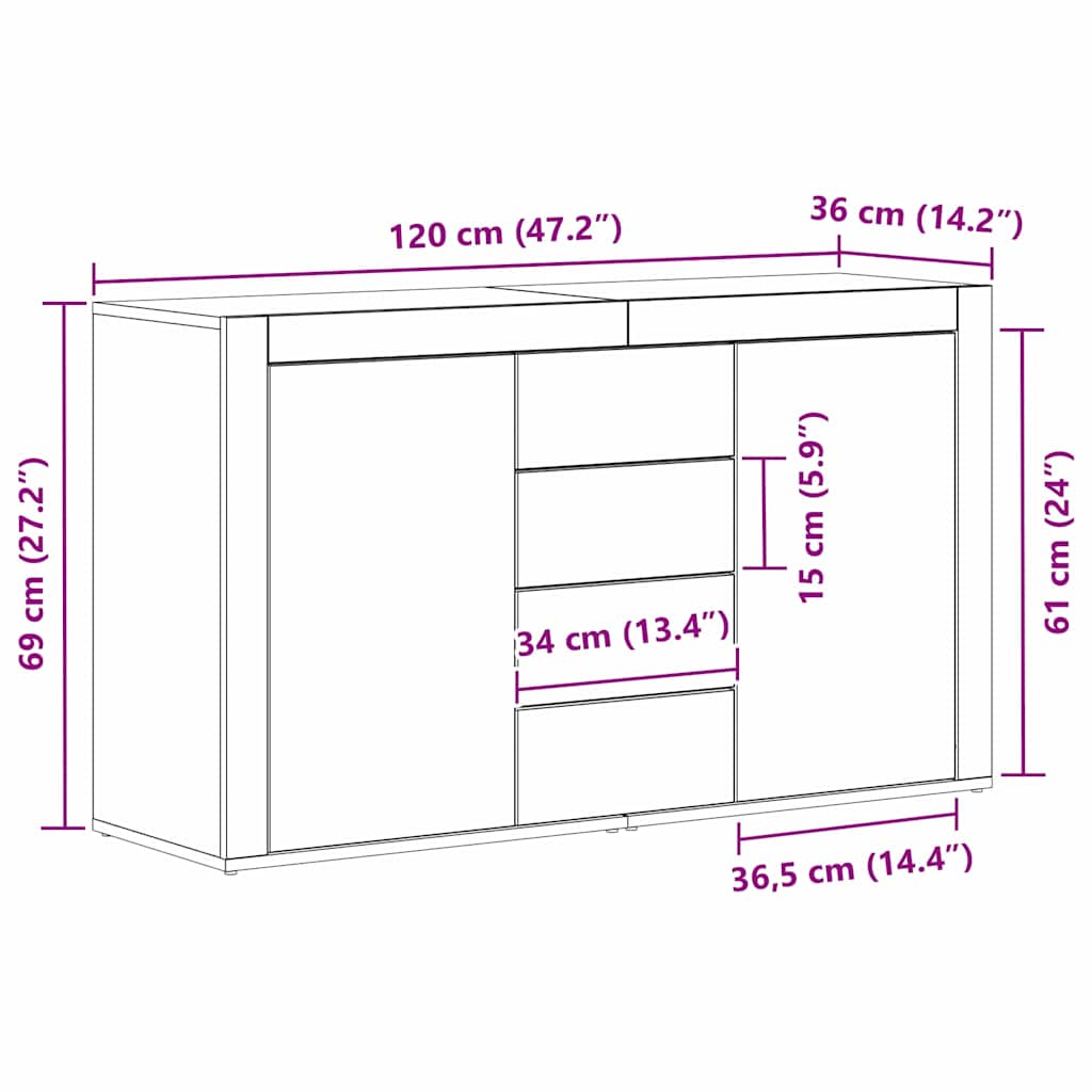 Kreveta Sonoma hrast 120 x 36 x 69 cm Konstruirano drvo