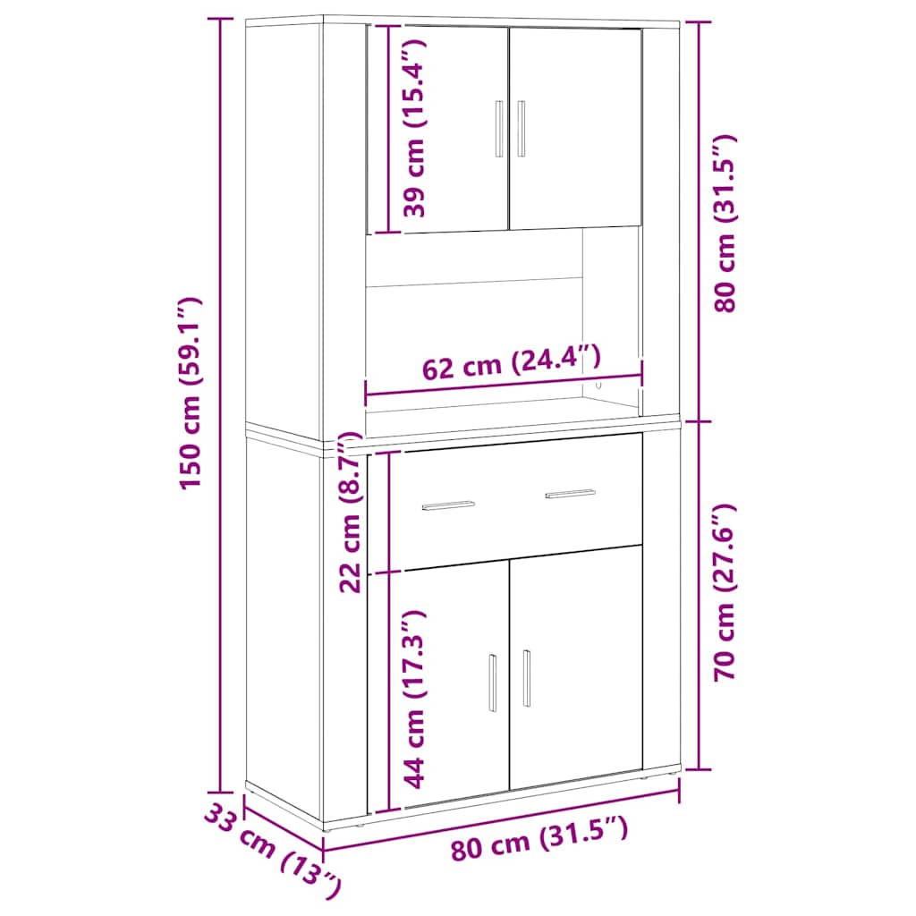 Highboard hrast artisan 80 x 33 x 150 cm Konstruirano drvo