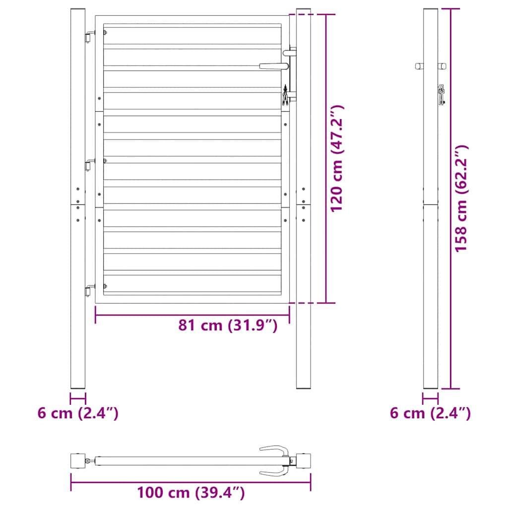 Vrtna vrata s mogućnošću zaključavanja crna 100x120 cm aluminijska