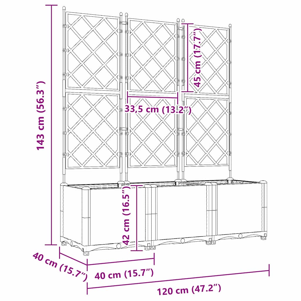Vrtna saksija 3 pcs Svijetlo siva 120 x 40 x 143 cm Plastika