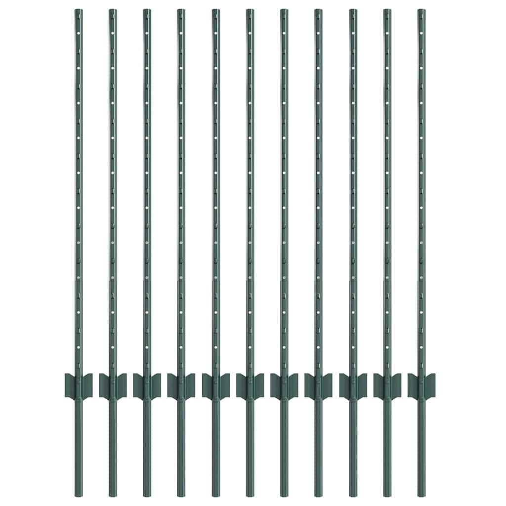 Ugrađeni stup za ogradu 11 pcs Zelena 140 cm